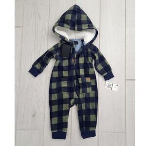 7 For All Mankind Baby Boy 6-9 Months Flannel Winter Outfit Plaid Zip Hooded